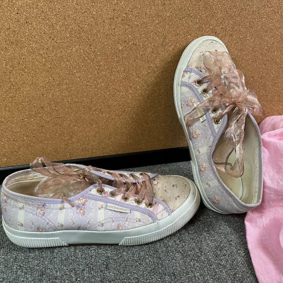Superga x LoveShackFancy 2750 Sneakers Light Lavender Stripe Ditzy Floral EU 38 - Picture 1 of 6